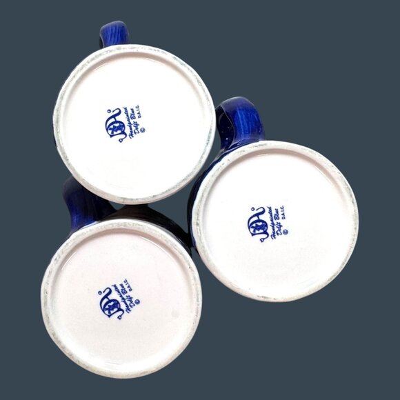 Vintage Handpainted Delft Blue 3D Tulip Floral Design Ceramic Coffee Mug Set 3 - Picture 3 of 11